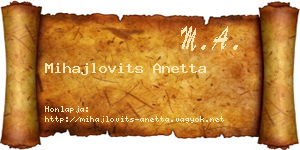 Mihajlovits Anetta névjegykártya